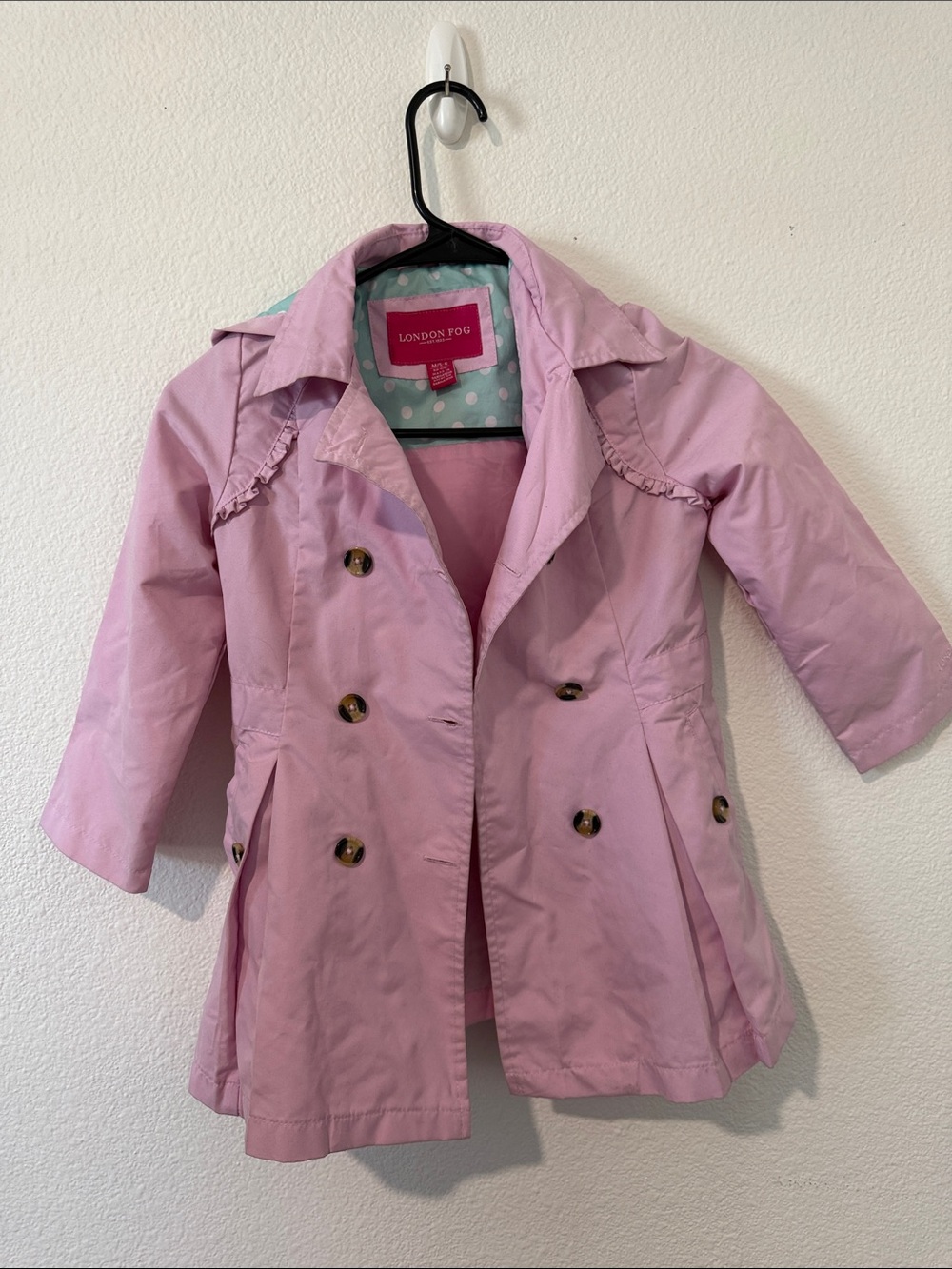 London Fog Girls Light Pink Ruffled Double-Breasted Trench Size 5/6